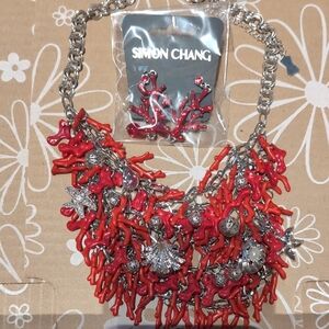 Simon Chang Vibrant Red and Silver Necklace